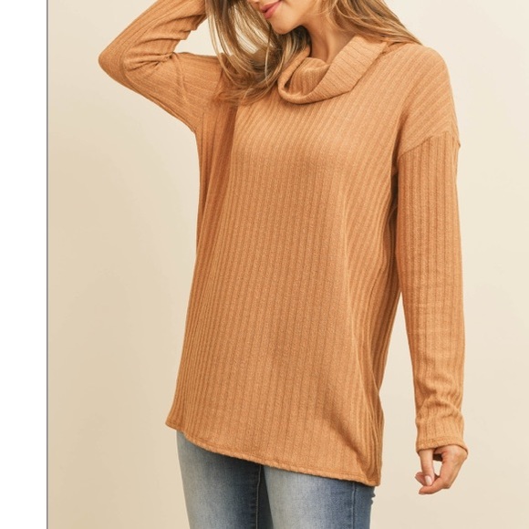 Cowl NECK POPCORN fabric lightweight knit  SWEATER- CAMEL color , NEW! - Picture 12 of 12
